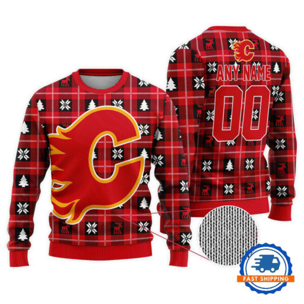 Calgary Flames Personalized Snow Tree Christmas Ugly Sweater
