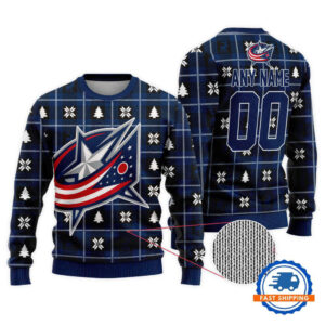 Columbus Blue Jackets Personalized Snow Tree Christmas Ugly Sweater