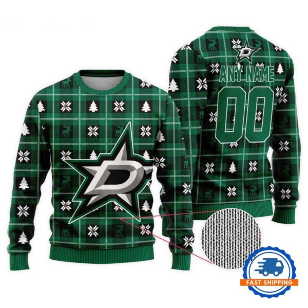 Dallas Stars Personalized Snow Tree Christmas Ugly Sweater