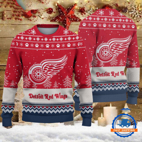 Detroit Red Wings Hockey Team Design New Christmas Ugly Sweater