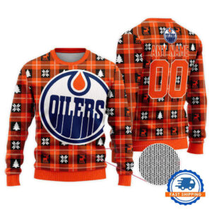 Edmonton Oilers Personalized Snow Tree Christmas Ugly Sweater