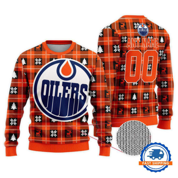 Edmonton Oilers Personalized Snow Tree Christmas Ugly Sweater