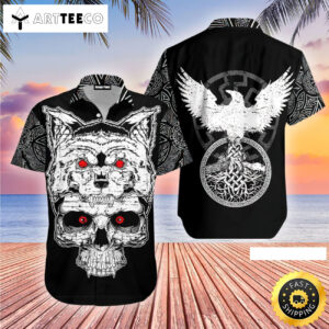 Fenrir Viking And Eagle Skull Happy Fathers Day Hawaiian Shirt