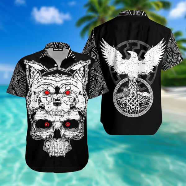 Fenrir Viking And Eagle Skull Happy Fathers Day Hawaiian Shirt