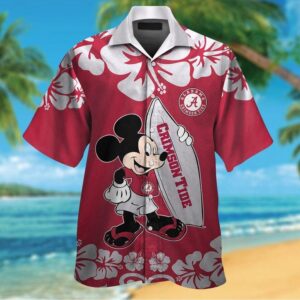 Mickey Mouse And Surfboard Alabama Crimson Tide Hawaiian Shirt