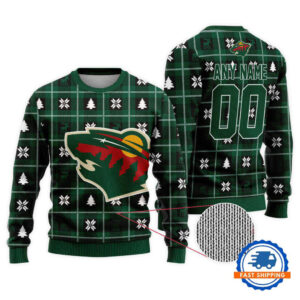 Minnesota Wild Personalized Snow Tree Christmas Ugly Sweater
