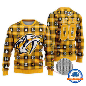 Nashville Predators Personalized Snow Tree Christmas Ugly Sweater