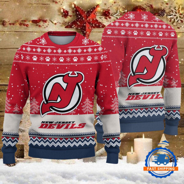 New Jersey Devils Hockey Team Design New Christmas Ugly Sweater