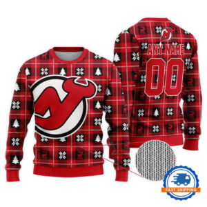 New Jersey Devils Personalized Snow Tree Christmas Ugly Sweater
