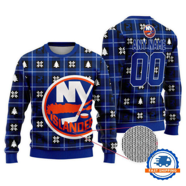 New York Islanders Personalized Snow Tree Christmas Ugly Sweater