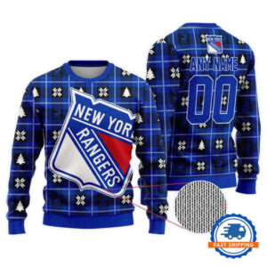 New York Rangers Personalized Snow Tree Christmas Ugly Sweater
