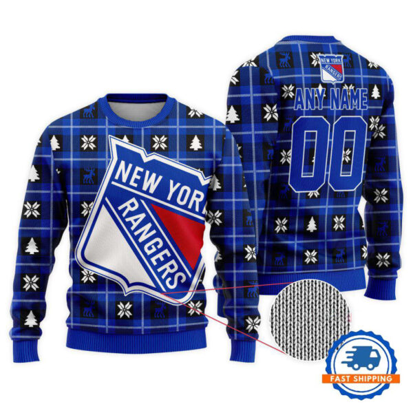 New York Rangers Personalized Snow Tree Christmas Ugly Sweater