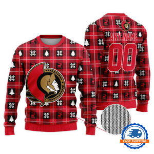 Ottawa Senators Personalized Snow Tree Christmas Ugly Sweater