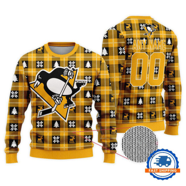 Pittsburgh Penguins Personalized Snow Tree Christmas Ugly Sweater