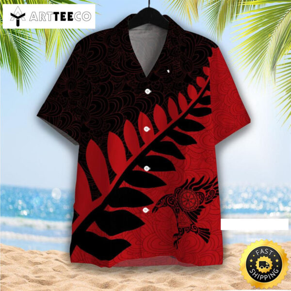 Raven Viking Leaf Red Black Pattern Happy Fathers Day Hawaiian Shirt