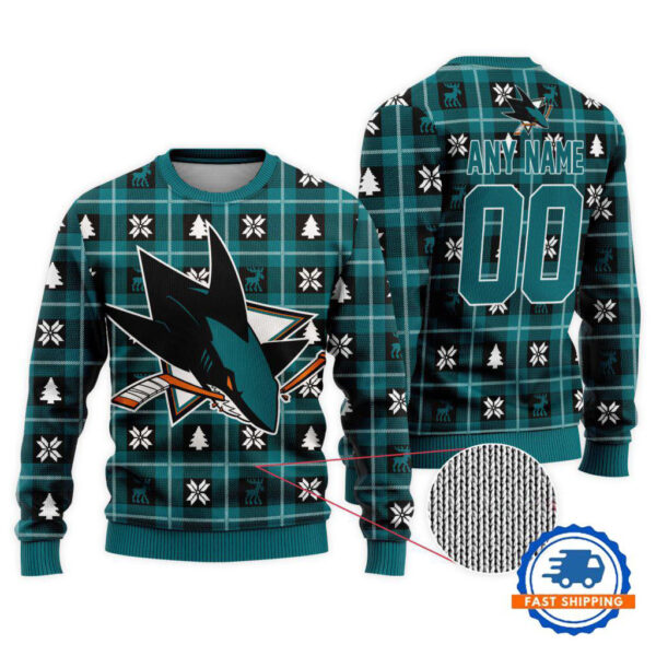 San Jose Sharks Personalized Snow Tree Christmas Ugly Sweater