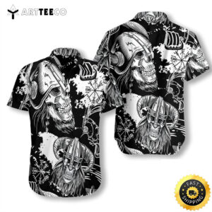 Seamless Pattern Skull In Viking Helmets Happy Fathers Day Hawaiian Shirt