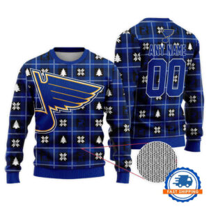 St Louis Blues Personalized Snow Tree Christmas Ugly Sweater