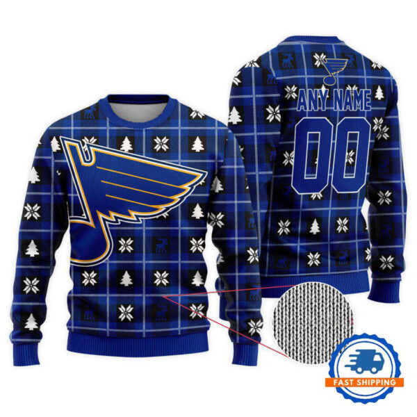 St Louis Blues Personalized Snow Tree Christmas Ugly Sweater