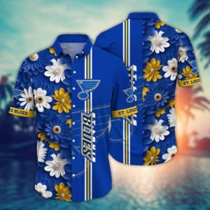 St Louis Blues Striped Bloom Hawaiian Shirt