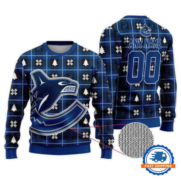 Vancouver Canucks Personalized Snow Tree Christmas Ugly Sweater
