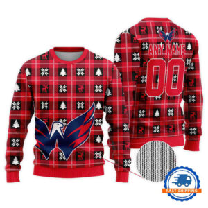 Washington Capitals Personalized Snow Tree Christmas Ugly Sweater