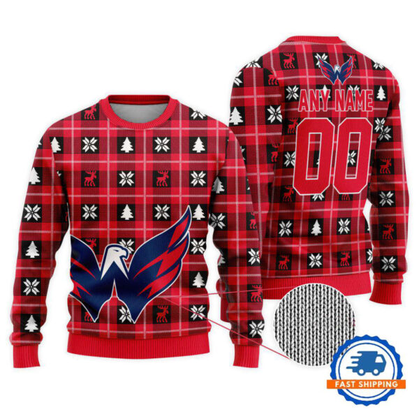 Washington Capitals Personalized Snow Tree Christmas Ugly Sweater