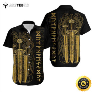 Yellow Viking Sword Happy Fathers Day Hawaiian Shirt